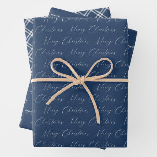Festive Modern Blue and Beige Christmas Wrapping Paper Sheets