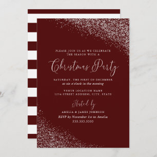 Festive Modern Burgundy Red Snow Christmas Invitation