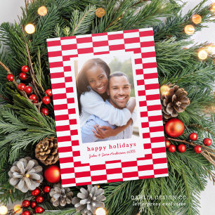 Festive Modern Checkered Christmas Letterpress Photo Cards