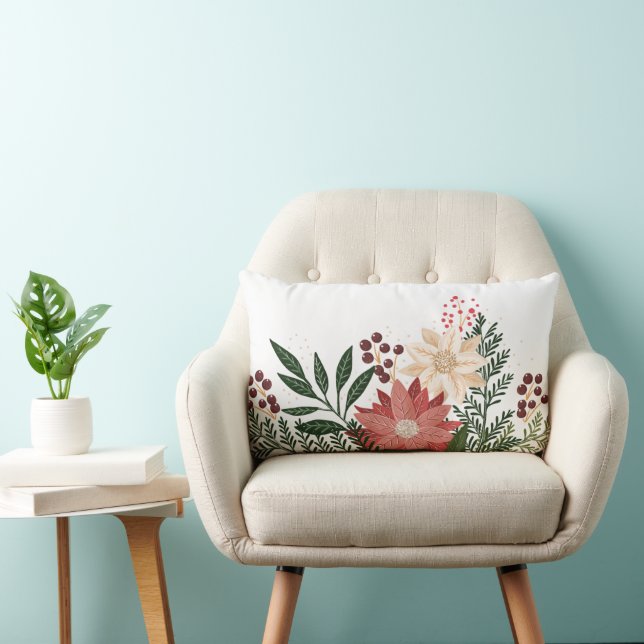 Festive & Modern Christmas Poinsettia Holiday Lumbar Pillow (Chair)