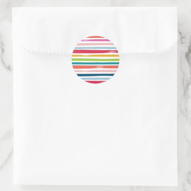 FESTIVE modern colorful bold brushed stripe Classic Round Sticker (Bag)