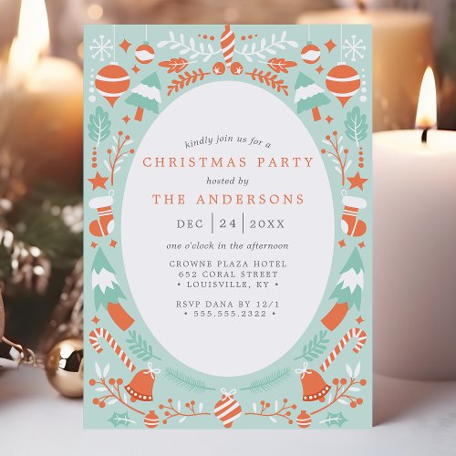 Festive Modern Coral and Mint Christmas Party Invitation