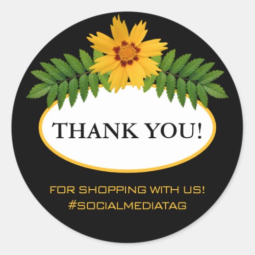 Festive Modern Floral Flower Decor Yellow Black Classic Round Sticker