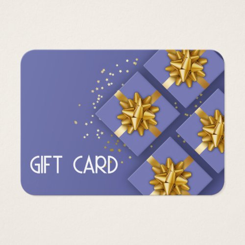 Festive Modern Gold Bow Blue Gift Box Gift Card