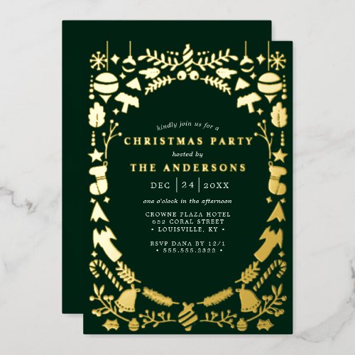 Christmas Party Invitations 18 Festive Modern Gold Dark Green Christmas Party Foil Invitation
