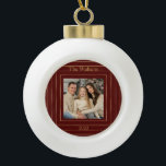 Festive Modern Gold Holiday Keepsake Ceramic Ball Christmas Ornament<br><div class="desc">Modern design features a multi-gold frame against a bold Christmas red background.  Easily personalize with name of choice and year.  Perfect gift and keepsake for the holiday season.</div>