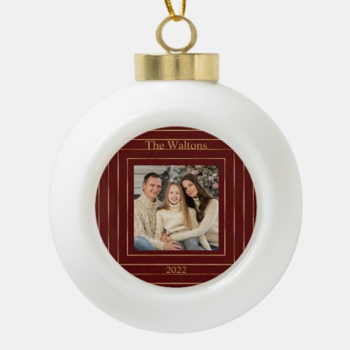 Festive Modern Gold Holiday Keepsake Ceramic Ball Christmas Ornament