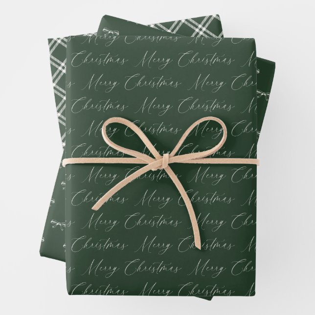Festive Modern Green and Beige Christmas Wrapping Paper Sheets (In situ)