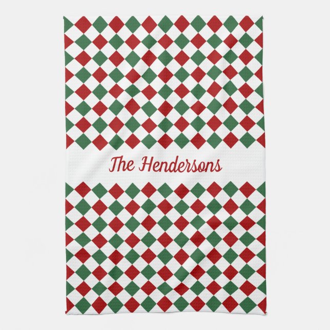 Festive Modern Green And Red Christmas Kitchen Towel (Vertical)