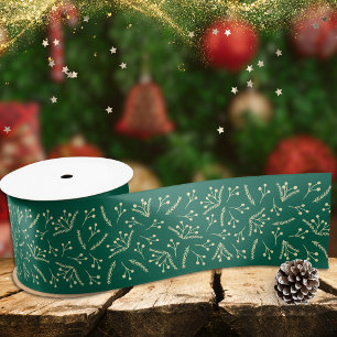 Festive Modern Green Christmas Wide Satin Ribbon