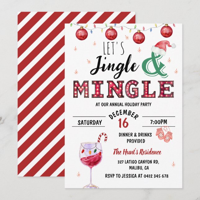 Festive Modern Jingle & Mingle Christmas Party Invitation (Front/Back)