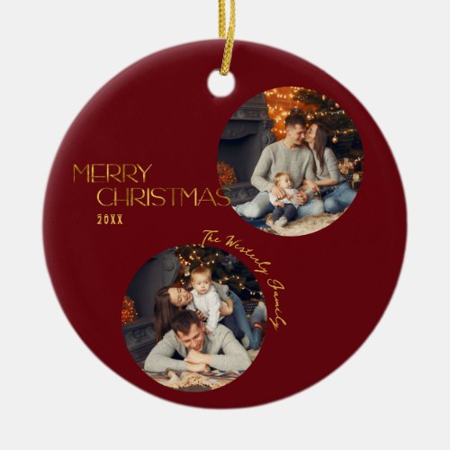 Festive Modern Merry Christmas Arch Photo Ceramic Ornament