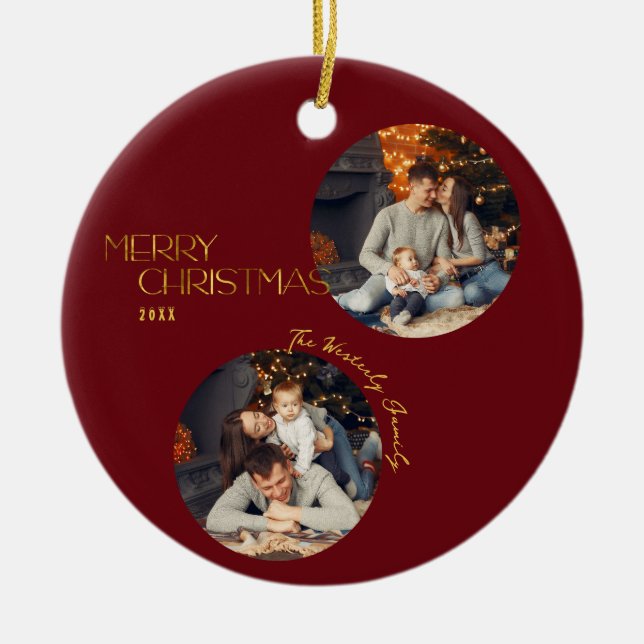Festive Modern Merry Christmas Arch Photo Ceramic Ornament (Front)