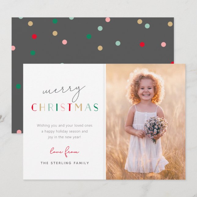 Festive Modern Merry Christmas Family Photo Holiday Card (Front/Back)