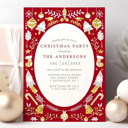 Festive Modern Red and Gold Christmas Party Invitation