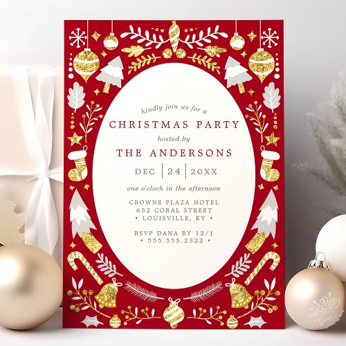 Festive Modern Red And Gold Christmas Party Invitation