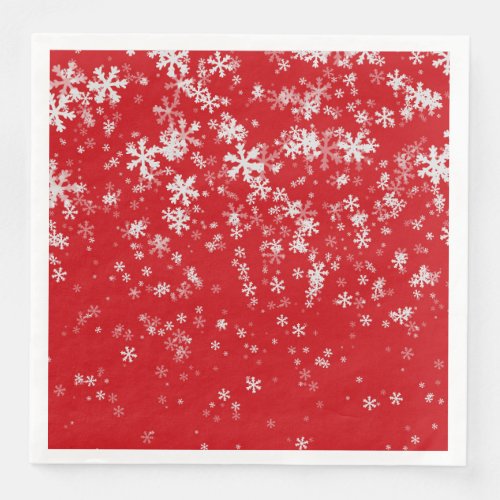 Festive Modern Red Christmas Snowflakes Pattern Paper Dinner Napkins