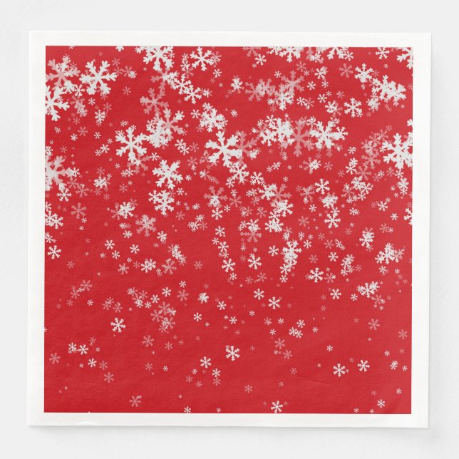 Festive Modern Red Christmas Snowflakes Pattern Paper Dinner Napkins (Front)