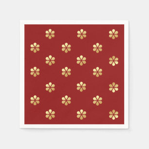 Festive Modern Red & Gold Daisy Christmas  Napkins