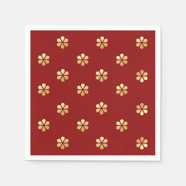 Festive Modern Red & Gold Daisy Christmas  Napkins (Front)
