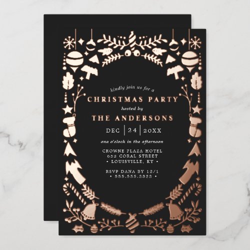 Christmas Party Invitations 4 Festive Modern Rose Gold Black Christmas Party Foil Invitation