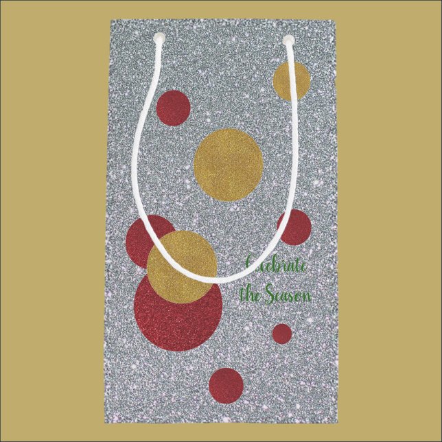 Festive Modern Silver Gold and Red Holiday Small Gift Bag (Creator Uploaded)