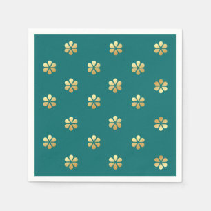 Festive Modern Teal & Gold Daisy Christmas Napkins