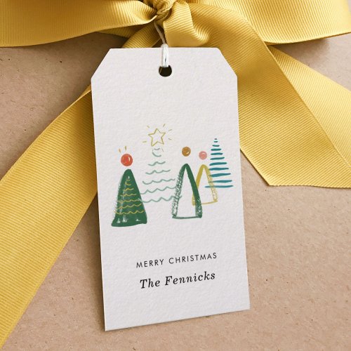 Festive Modern Watercolor Christmas Trees Holiday Gift Tags