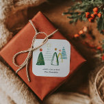 Festive Modern Watercolor Christmas Trees Holiday Square Sticker<br><div class="desc">Classic Festive Colors Simple Modern Watercolor Christmas Trees Holiday Stickers</div>