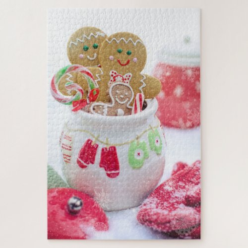 Festive Modern Winter Christmas Holidays Cookies Jigsaw Puzzle