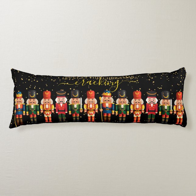 Festive Modern Xmas Black Cute Nutcracker Body Pillow (Front)