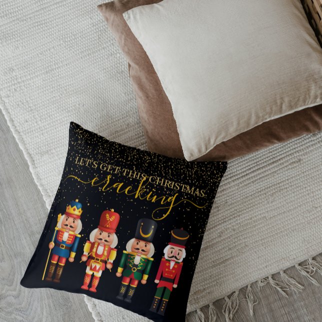 Festive Modern Xmas Black Cute Nutcracker Throw Pillow (Creator Uploaded)