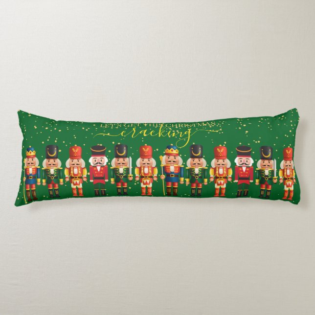 Festive Modern Xmas Green Cute Nutcracker Body Pillow (Front)