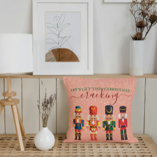 Festive Modern Xmas Pink Cute Nutcracker Throw Pillow