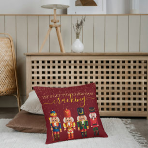 Festive Modern Xmas Red Cute Nutcracker Throw Pillow