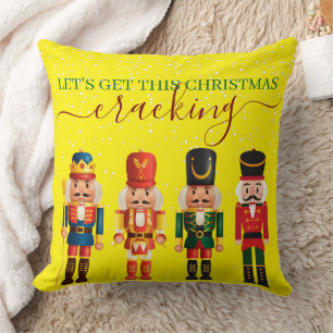 Festive Modern Xmas Yellow Cute Nutcracker Throw Pillow