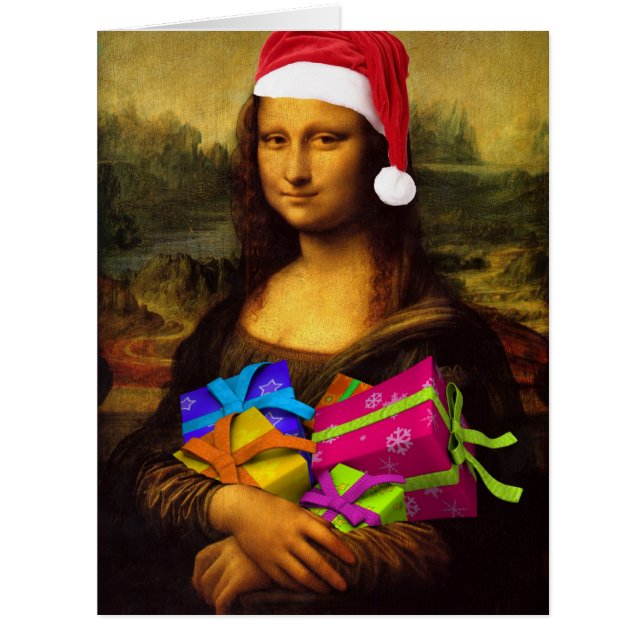 Festive Mona Lisa Santa Claus Cards (Front)