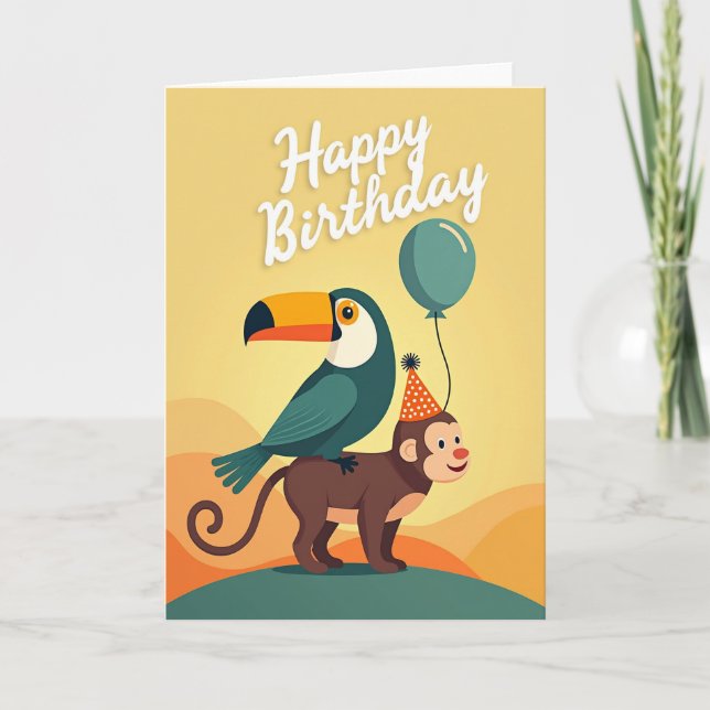 Festive Monkey Bird Card (Front)