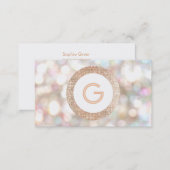Festive Monogram Bokeh and Rose Gold  Faux Sequin Business Card (Front/Back)
