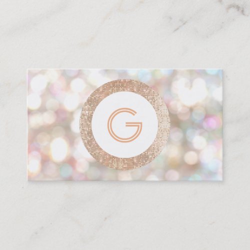 Festive Monogram Bokeh and Rose Gold  Faux Sequin Business Card