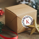 Festive Monogram Christmas Wreath Greenery Classic Round Sticker<br><div class="desc">This cute monogram sticker features beautiful Christmas wreath.</div>