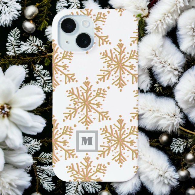 Festive monogram elegant gold  snowflake pattern  iphone case (Creator Uploaded)