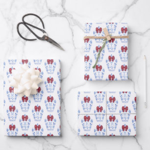 Festive Monogram Ginger Jar With Red Bow Christmas Wrapping Paper Sheets