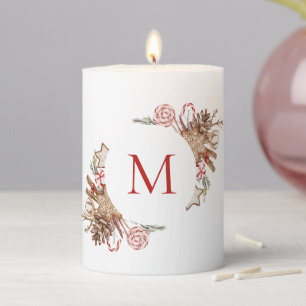 Festive Monogram Wreath  Pillar Candle