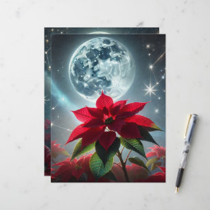 Festive Moonlit Poinsettia Scrapbook Paper Sheets