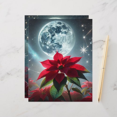Festive Moonlit Poinsettia Scrapbook Paper Sheets