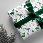 Festive Moose, Trees, and Snow Christmas Pattern Wrapping Paper<br><div class="desc">Celebrate the magical and festive holiday season with our custom holiday wrapping paper. Our festive holiday design features our beautiful hand drawn festive holiday pattern containing: moose wearing faux gold scarves, trees and snow. All illustrations contained in this festive holiday moose Christmas pattern wrapping paper are hand-drawn original artwork by...</div>