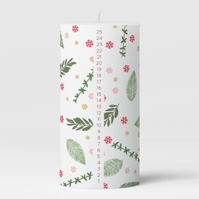 Festive Mosaic Christmas Countdown Pillar Candle (Front)