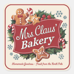 Festive Mrs. Claus bakery Holiday Square Sticker