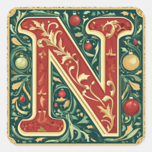 Festive N Design: Red, Green, Gold with Christmas  Square Sticker